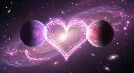 Valentines day background with planet and heart. 3D renderingの素材