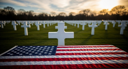 American flag in a military cemetery. Memorial Day. Memorial Day.の素材