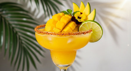Mango margarita cocktail with lime and pineapple on white backgroundの素材