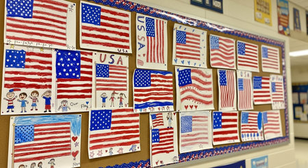 Memorial Day in the United States of America. American flag on the wall.の素材