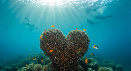 Scuba diving on a beautiful coral reef in the Red Sea.の素材