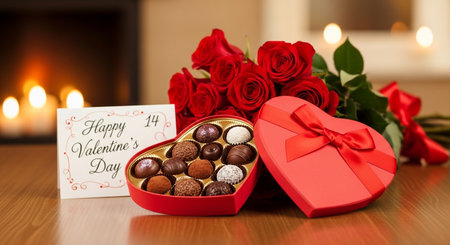 Valentine's day gift with chocolate candies and red rosesの素材