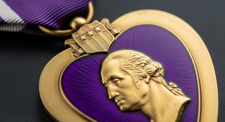 Close up of a gold medal with a statue of St. John the Baptistの素材