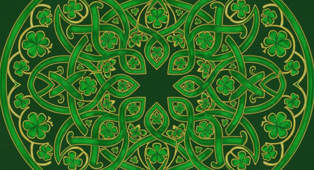 Seamless pattern with shamrocks and celtic ornamentsの素材