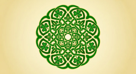 Lace of shamrocks on a yellow background. St. Patrick's Day.の素材