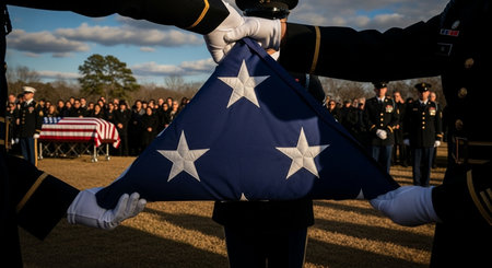 Soldiers holding the flag of the United States of America in their handsの素材
