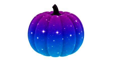 a vibrant pumpkin with a blue and purple gradient and stars, isolated on a clean white background for halloweenの素材