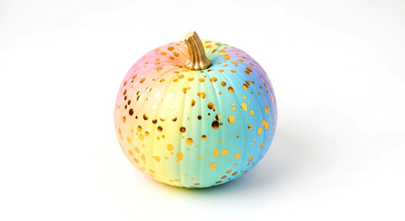 a pastel colored pumpkin with gold dots on a white background perfect for fall or halloween decorationの素材