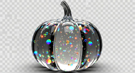 a clear pumpkin filled with colorful bubbles sits against a checkered pattern backdrop design element artの素材