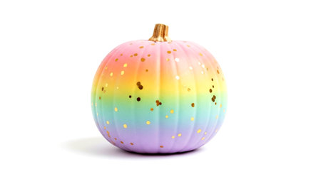 a festive pastel rainbow pumpkin with gold glitter spots, perfect for halloween or thanksgiving decor.の素材