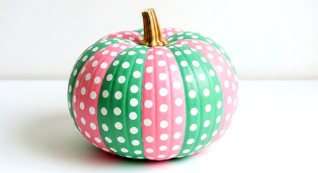pumpkin isolated on white background with polka dot pattern.の素材