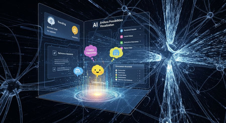 ai visualization with endless possibilities and creative inspiration shown on a digital interface display This image features a transparent background, making it versatile for various design projects.の素材