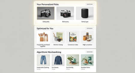 a screen displaying personalized picks, optimized items, and algorithmic merchandising products onlineの素材