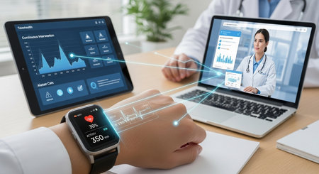 telehealth technology enables remote patient monitoring and virtual doctor consultations using wearable devicesの素材