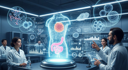 Medical team working with x-ray hologram in laboratory. 3D renderingの素材