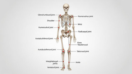 Human skeleton anatomy with text on gray background. 3D illustration.の素材
