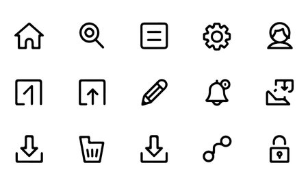 Set of vector line icons for web and user interface. Collection of line icons on a white background