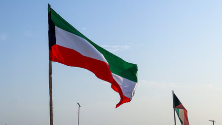 Flag of Bulgaria waving in the wind against the blue sky, Bulgariaの写真素材