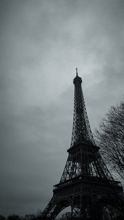 Eiffel Tower in Paris, France. Black and white.