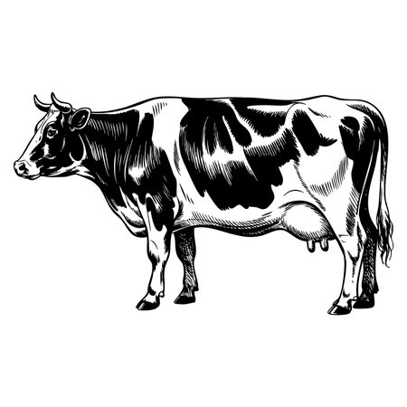Cow in graphic style from hand drawing image vector illustration template ideal for creating packaging design farm products signage and natural food stores brandingのイラスト素材