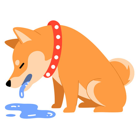 Dog vomiting illustration isolated on white background representing pet illness health problem and veterinary care awareness design conceptのイラスト素材
