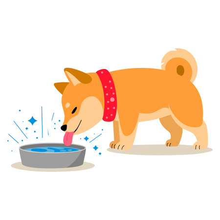 Dog drinking water illustration showing pet hydration behavior suitable for animal care veterinary health and daily life themed designsのイラスト素材