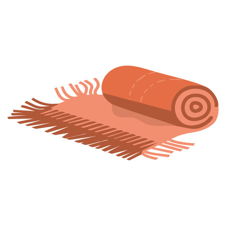 Hand drawn flat vector illustration of a cozy folded blanket with fringe designed for autumn season home decor comfort lifestyle and seasonal design projectsのイラスト素材