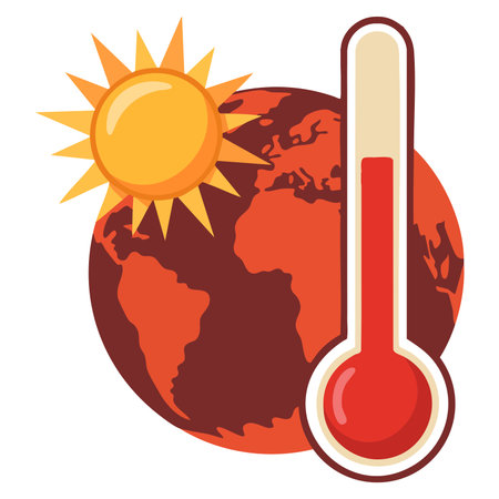 Planet earth holding thermometer in vector illustration expressing global warming concept climate...