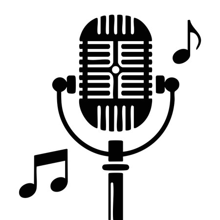 Unique music mic design icon symbolizing singing recording podcast and performance concept perfect for entertainment branding creative media projects and UI design elementsのイラスト素材