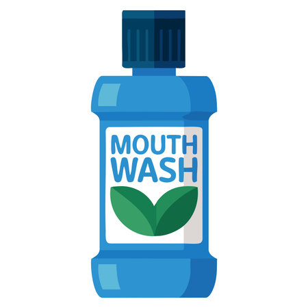 Mouthwash plastic bottle with mint liquid illustrated isolated on white background representing oral sanitation hygiene product freshness and dental careのイラスト素材