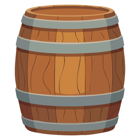 Wooden barrel shown as vector isolated illustration perfect for beverage storage brewing concepts traditional containers and rustic design themesのイラスト素材