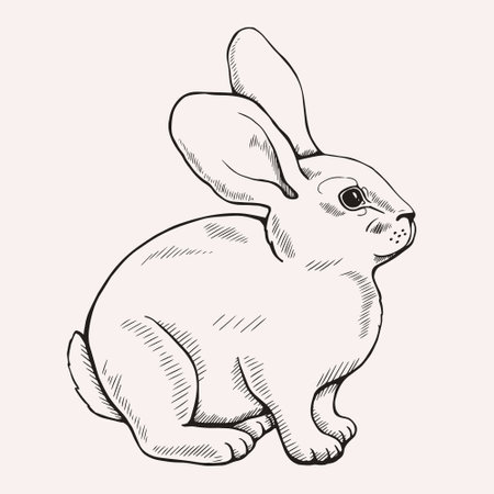 Hand-drawn graphic bunny drawing. Symbol of 2023. Vector monochrome illustration.のイラスト素材