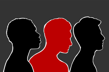 Mobilization. Choice concept. Silhouettes of different men. Vector flat illustration.のイラスト素材