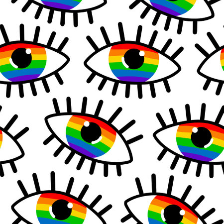 Seamless pattern with rainbow eyes. Vector modern flat illustration.のイラスト素材