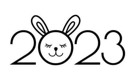2023 logo with cute bunny. vector illustration.