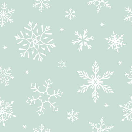 Seamless vector pattern with snowflakes. Mint drawn illustration background. For fabrics, wrapping paper, wallpapers.のイラスト素材