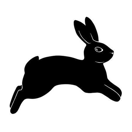 Drawn silhouette of a jumping rabbit. Black and white icon. vector graphic illustration.のイラスト素材