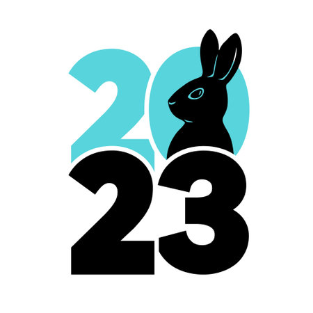 2023 logo with rabbit. Cool and stylish black and blue icon. The Chinese new year 2023. Vector graphic illustration.のイラスト素材