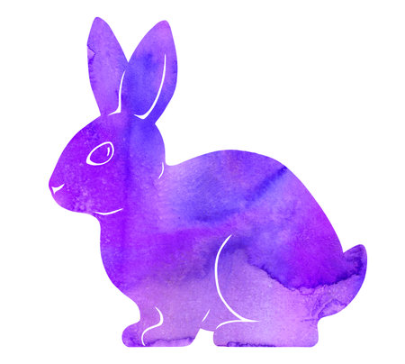 A watercolor rabbit. Silhouette of a sitting hare. The Chinese new year 2023. A hand-drawn graphic illustration.の写真素材