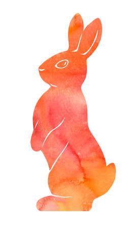 A watercolor rabbit. Silhouette of a standing hare. The Chinese new year 2023. A hand-drawn graphic illustration.の写真素材
