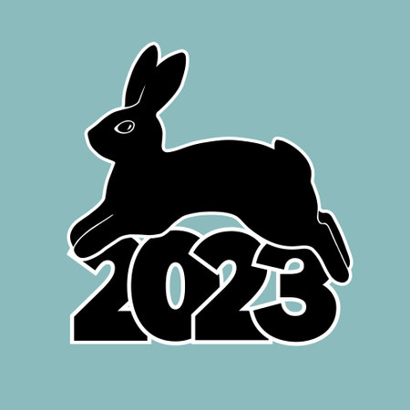 2023 logo with rabbit. Cool and stylish black and white icon. The Chinese new year 2023. Vector graphic illustration.のイラスト素材