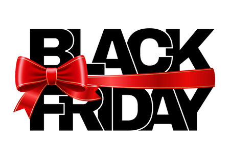 Black Friday is tied with a red bow. beautiful inscription. vector illustration.のイラスト素材