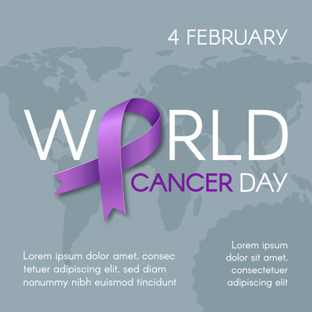 Square poster for World Cancer Day. February 4th. Vector flat illustration.のイラスト素材