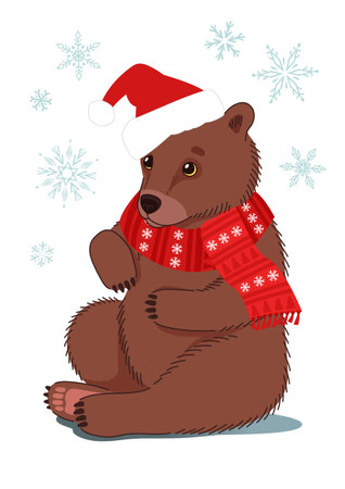 Cute bear in a Christmas hat and scarf. vector illustration.のイラスト素材