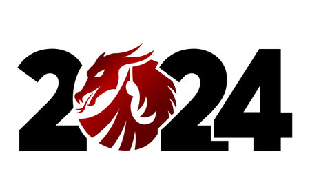 Logo 2024 with the dragon. Icon with the symbol of the year. Simple, modern, and concise design. Chinese New Year.のイラスト素材