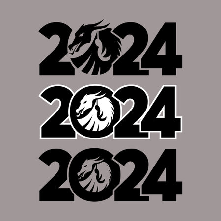 Set of logos 2024 with dragons. Icon with the symbol of the year. Simple, modern, and concise design. Chinese New Year.のイラスト素材