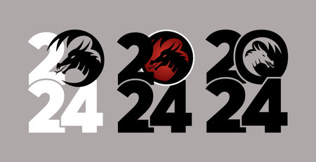 Set of logos 2024 with dragons. Icon with the symbol of the year. Simple, modern, and concise design. Chinese New Year.のイラスト素材