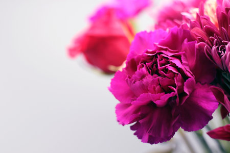 Beautiful background of flowers. Bouquet of different flowers on a gray background.