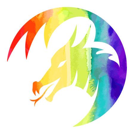 Rainbow dragon . Icon with the symbol of the year. Simple, modern, and concise design.のイラスト素材