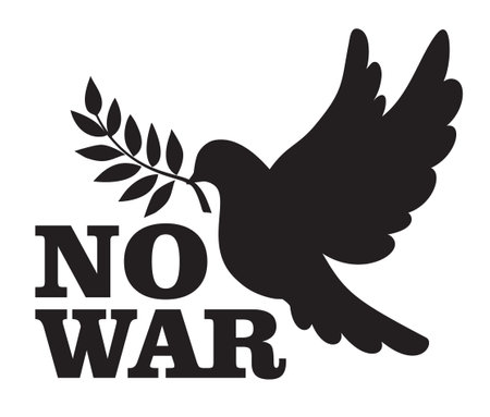 No War with dove of peace. Black and white icon. Vector simple illustration.のイラスト素材